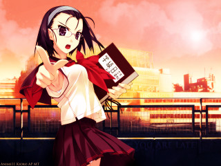 Girl red skirt pointing outdoors - a red skirt free wallpaper