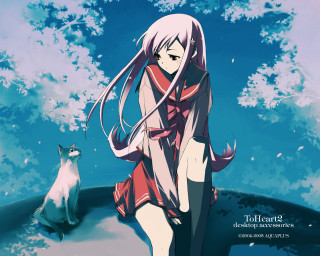 Girl cat flowers sky anime - a blue sky background free wallpaper