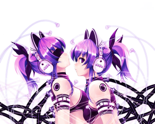Futuristic anime girls kissing cyberpunk - headphone free wallpaper