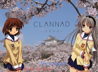 Anime girls blooming tree castle - pink flower free wallpaper