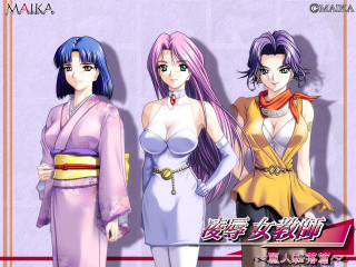 Three anime girls jewelry kimono - different outfit free wallpaper