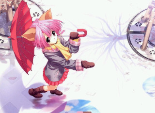 Pink hair girl umbrella snow - pink hair holding free wallpaper