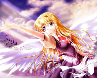 Blonde girl purple dress flying - a purple dress free wallpaper
