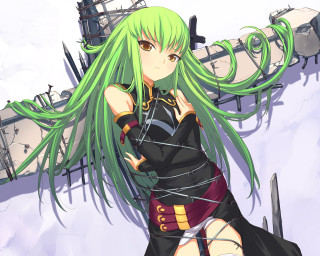 Green haired girl sword building - green hair free wallpaper