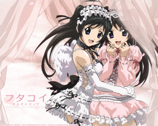 Anime girls hug curtains wedding - background free wallpaper