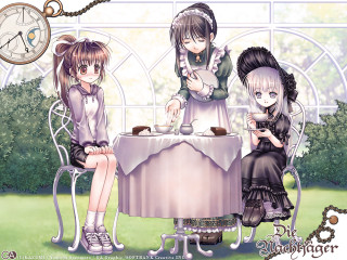 Three anime girls clock table - the wall free wallpaper