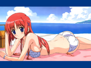 Woman beach suitcase blue sky - aguri uchida free wallpaper