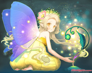 Fairy flower blue butterfly rock - fantasy style free wallpaper