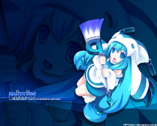 Girl broom blue dress umbrella - a white umbrella free wallpaper