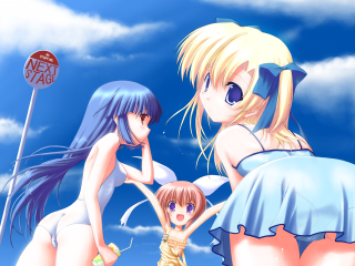 Anime girls beach street sign - a detailed drawing free wallpaper