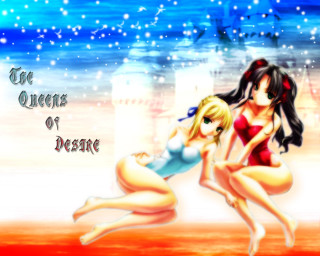 Beach castle two women suits - the bottom right corner free wallpaper
