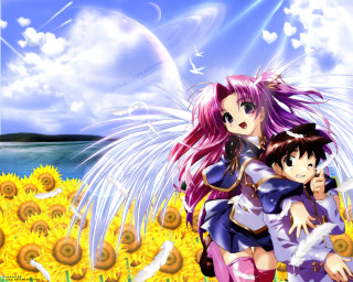 Sunflowers anime couple magical sky - a field of sunflowers free wallpaper