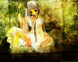 Girl sitting grass green background - gothic free wallpaper