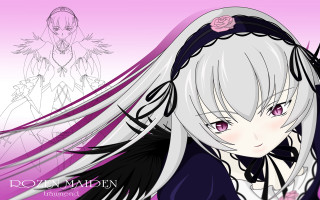 Gothic anime girl rose wings - background free wallpaper