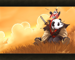 Panda field crown sword fantasy - top of a grass free wallpaper