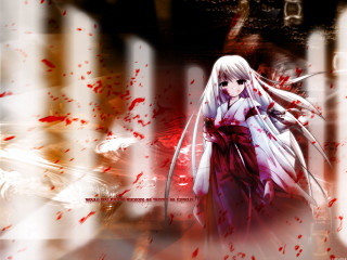 White dress blood splatters katana - her hand free wallpaper