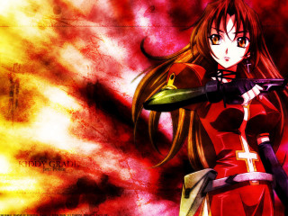 Anime girl fire wings sunset - a gun free wallpaper