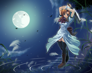 Moonlit water woman bamboo dress - her arm behind her head free wallpaper