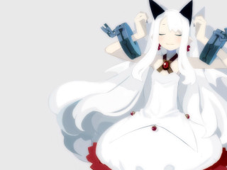 Woman white dress guns cat - her hand and a cat free wallpaper