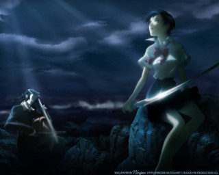 Woman sword mountain clouds night - under free wallpaper for desktop