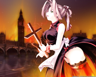 Alice prin cross sword cityscape - a woman holding free wallpaper