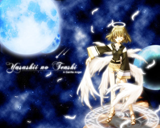Anime girl angel wings moon - angel free wallpaper