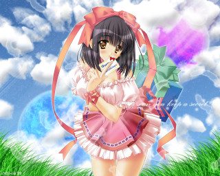 Girl pink dress umbrella field - net art free wallpaper