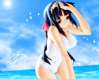 Woman white swimsuit ocean blue - a blue sky in the background free wallpaper for desktop