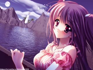 Girl long hair boat mountains - the water and mountains free wallpaper