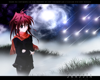 Redhair girl scarf snow stars - the background and a sky full free wallpaper