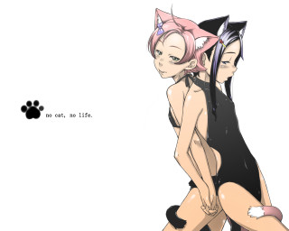 Two girls cat dog furry - a cartoon picture free wallpaper