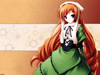 Anime girl red hair green 4 - long red hair free wallpaper