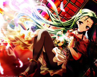 Girl fire green feathers anklet - shining behind her free wallpaper