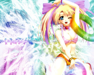 Cartoon girl wave green object - a green object free wallpaper