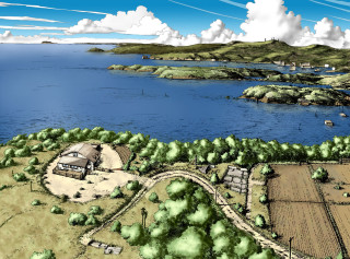 Lake house farm clouds blue - eiichiro oda free wallpaper