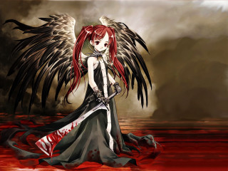 Red haired woman winged sword - a sword free wallpaper for desktop