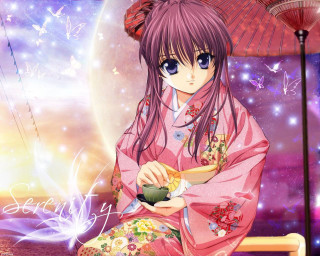 Kimono tea pot fullmoon anime - a woman in a kimono holding free wallpaper