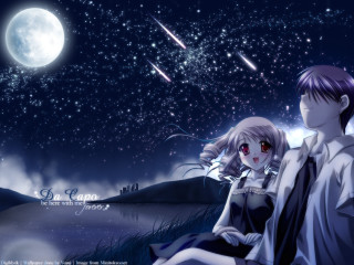 Night sky stars moon anime - a full moon in the background free wallpaper
