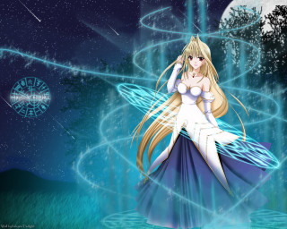 Cartoon girl blue dress flying - lyco art free wallpaper