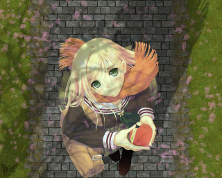 Girl apple brick wall green - her hand and a brick wall behind her free wallpaper