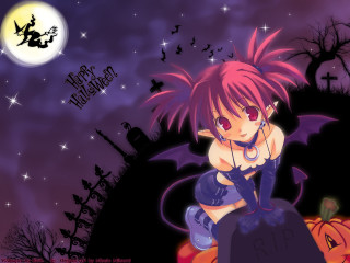 Demon girl pumpkin bat moon - a bat free wallpaper