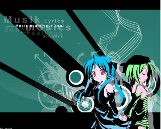 Two anime girls blue green - green hair free wallpaper