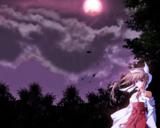 Girl red dress moonlit forest - full free wallpaper