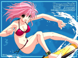 Pink polka dot surf girl - in the ocean free wallpaper