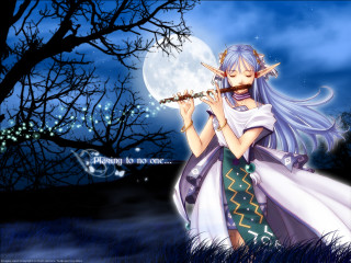 Woman white dress flute field - anime art free wallpaper
