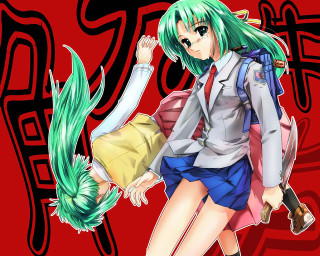 Green haired girls school uniform - woman free wallpaper