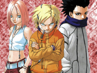Anime group red background sakura - a red background behind them free wallpaper