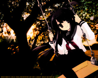 Girl swing shade autumn leaves - gothic free wallpaper