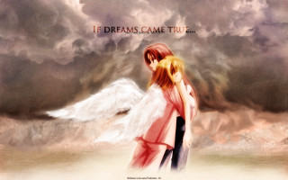 Angelic couple blonde brown wings - the sand free wallpaper