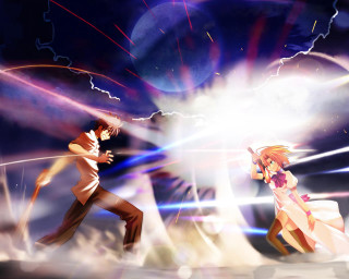 Dancing anime couple lightning explosions - explosion free wallpaper